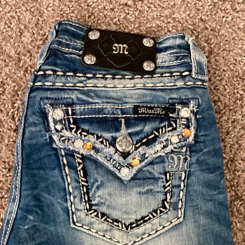 Miss Me Cropped Embellished Blue Jeans